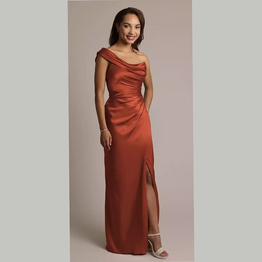 NEW Women's Galina Signature One-Shoulder Charmeuse Sheath Dress Cinnamon 10 - Picture 1 of 9
